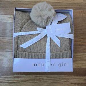NIB Madden Girl 2-Piece Tinsel Weave Oblong Scarf & Pom Pom Beanie Set